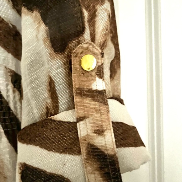 Cache Brown Semi-Sheer Animal Print Linen Blend Blouse - Size Small - Picture 5 of 14